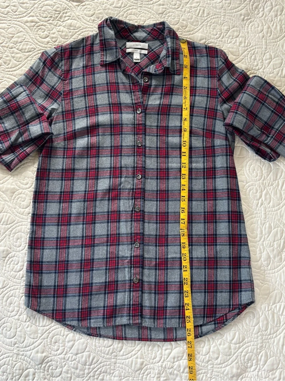 J. Crew Women's Red and Gray Plaid Button-Down Shirt